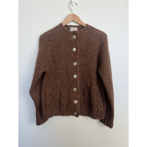 Montblanc Vintage 1960s Mohair Wool Cardigan Sweater Brown Women’s Size Large - Picture 1 of 8
